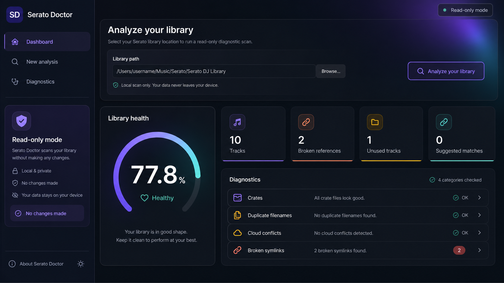 Approved Serato Doctor dashboard concept